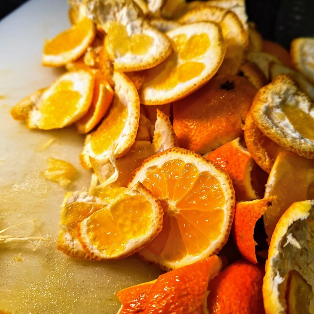 Fresh orange peels ready for odor-free composting at home